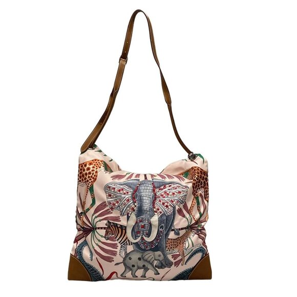 Auth HERMES Silky City MM - Light Pink Gray Multi Silk Leather X Shoulder Bag - Picture 2 of 16